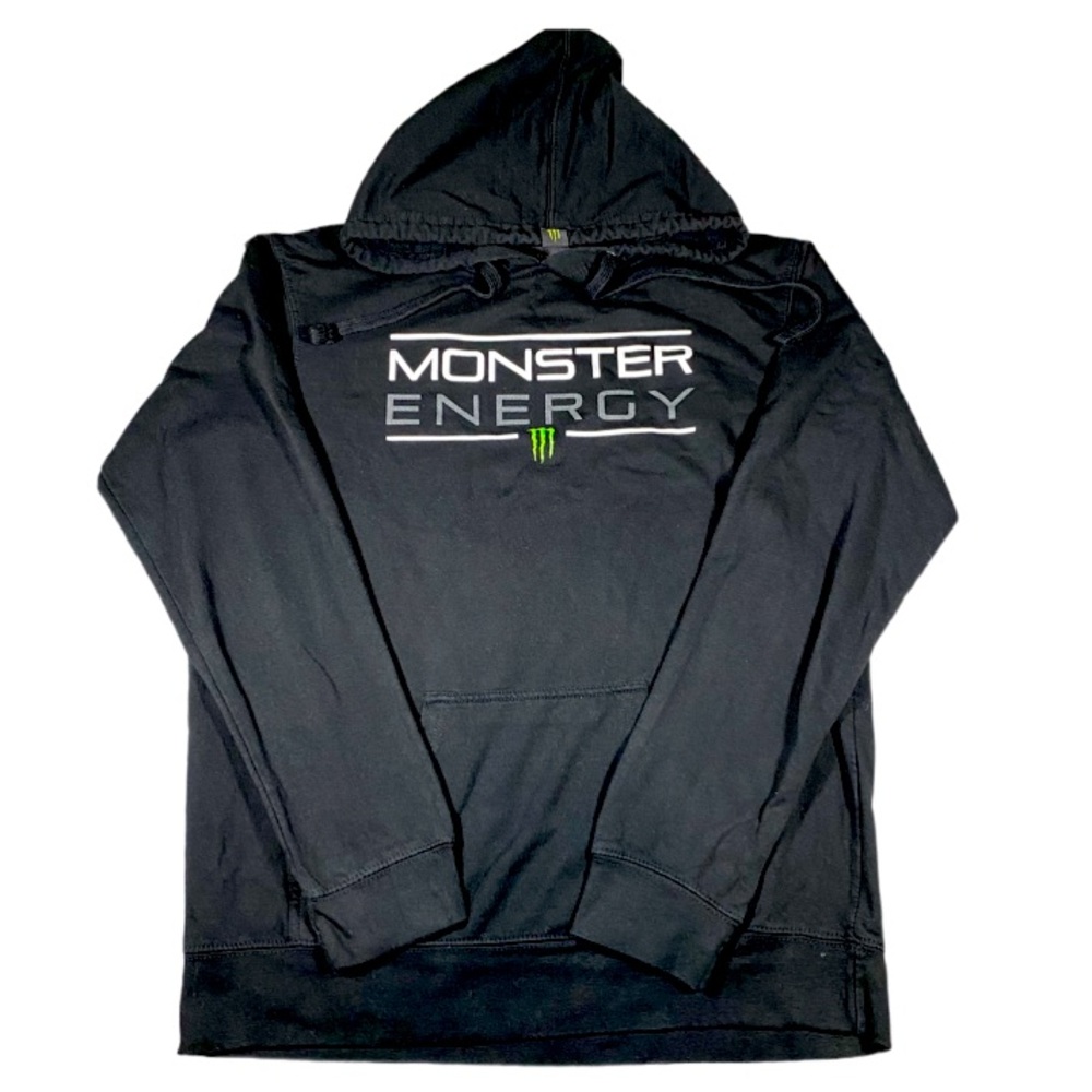 Monster Energy Hoodie Youth Large Black Motocross Y2K Grunge Kangaroo Front